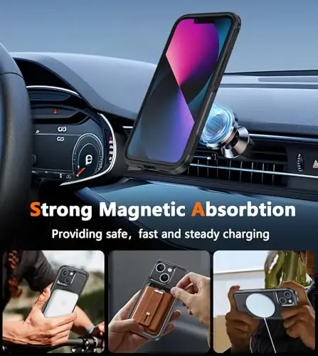Чехол FNTCASE для iPhone 13 Mini: Двухслойный магнитный чехол для iPhone 12 Mini, совместимый с Magsafe, военный класс защиты от падений, прочный защитный чехол для телефона (черный) - 3