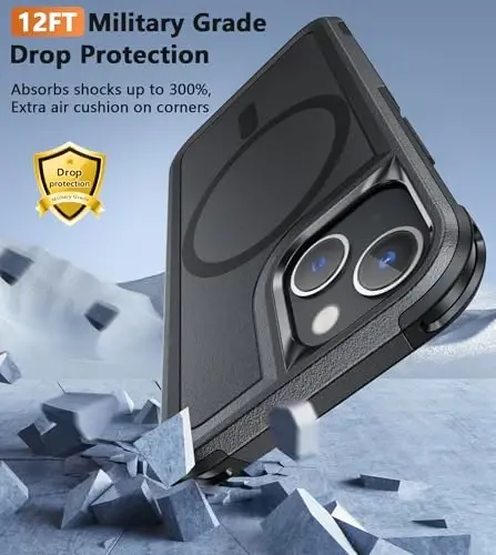 Чехол FNTCASE для iPhone 13 Mini / iPhone 12 Mini: двухслойный магнитный защитный бампер с поддержкой Magsafe, ударопрочный (черный) 