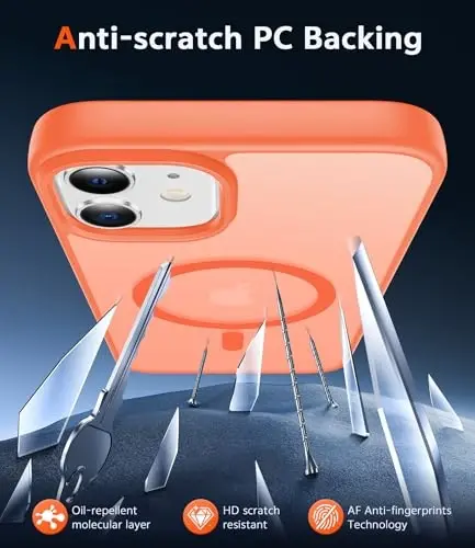 Чехол FNTCASE для iPhone 13 Mini: матовый магнитный чехол для iPhone 12 Mini, совместимый с Magsafe, тонкий, устойчивый к пожелтению, военного класса защиты, ударопрочный, полупрозрачный (C-оранжевый) - 5