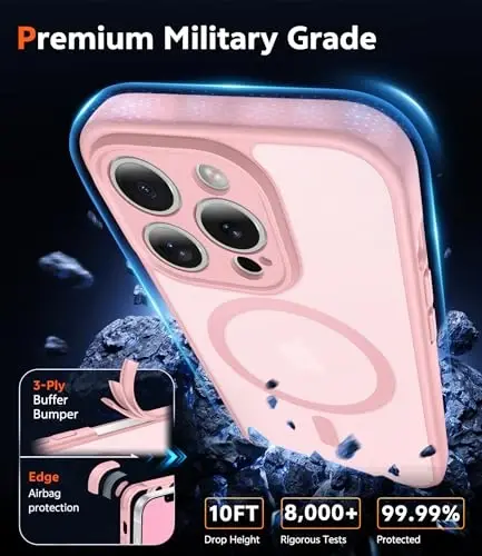 Чехол FNTCASE для iPhone 13 Pro-Max: Матовый магнитный чехол, совместимый с Magsafe, тонкий, защищенный от пожелтения, военный класс защиты от падений, прочный полупрозрачный чехол для телефона (C-Pink) - 6