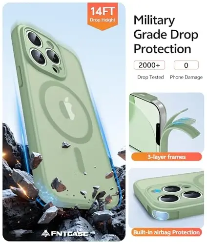 Чехол FNTCASE для iPhone 13 Pro Max: [Совместимо с Magsafe] Полупрозрачные матовые магнитные чехлы [Полная защита камеры] Ударопрочный защитный чехол для телефона военного класса — Светлый мох - 5