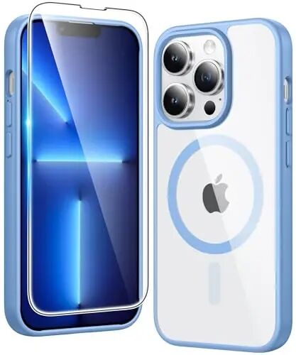 Чехол FNTCASE для iPhone 13 Pro: Прозрачный магнитный чехол для телефона с защитным экраном, совместимый с Magsafe, тонкий, устойчивый к пожелтению, прочный защитный прозрачный чехол (B-Sierra Blue) - FNTCASE