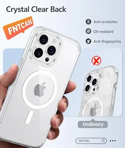 Чехол FNTCASE для iPhone 13 Pro: [Совместимость с Magsafe] [Защитное стекло] Прозрачный магнитный чехол для телефона с защитой от пожелтения - Противоударный защитный чехол военного класса - Прозрачный 