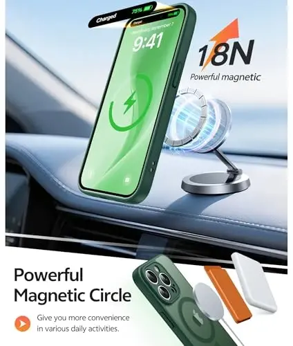 Чехол FNTCASE для iPhone 14 Pro Max: [Совместимо с Magsafe] Полупрозрачный матовый чехол с [полной защитой камеры] [защитной пленкой] Ударопрочный защитный чехол военного класса - зеленый - 3