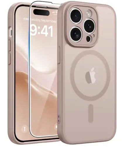 Чехол FNTCASE для iPhone 14 Pro: [Совместимость с Magsafe] Полупрозрачный матовый чехол с [полной защитой камеры] [защитной пленкой для экрана] Ударопрочный защитный чехол военного класса - Пустынное золото 