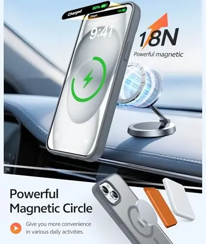 Чехол FNTCASE для iPhone 15: для чехла iPhone 14 и iPhone 13 [Совместимо с Magsafe] Полупрозрачные матовые чехлы с [Защитным стеклом] Ударопрочный защитный чехол для телефона военного класса - Серый - 3