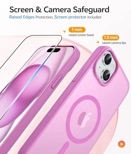 Чехол FNTCASE для iPhone 15: для чехла iPhone 14 и iPhone 13 [Совместимость с Magsafe] полупрозрачные матовые чехлы с [защитным экраном] противоударный защитный чехол для телефона военного класса — розовый - 4
