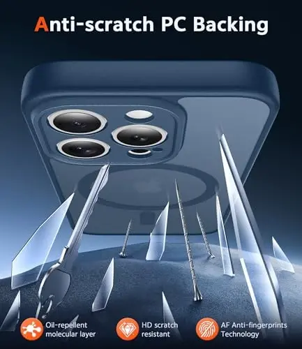 Чехол FNTCASE для iPhone 15 Pro: Матовый магнитный чехол с защитной пленкой для экрана, совместимый с Magsafe, тонкий, устойчивый к пожелтению, прочный, противоударный, полупрозрачный защитный чехол (C-Blue) - 5