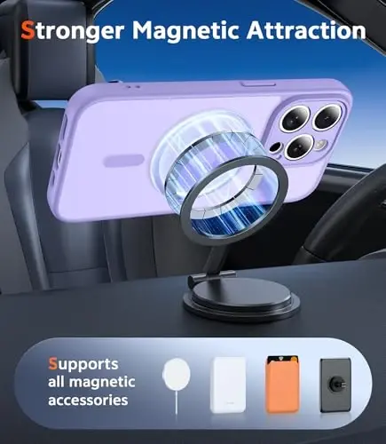 Чехол FNTCASE для iPhone 15 Pro-Max: Матовый магнитный чехол с защитной пленкой для экрана, совместимый с Magsafe, тонкий, не желтеющий, прочный, ударопрочный, полупрозрачный (C-Purple) - 4