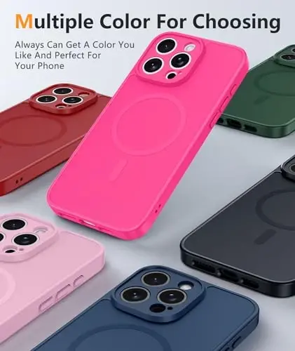 Чехол FNTCASE для iPhone 15 Pro-Max: матовый магнитный чехол с защитной пленкой для экрана, ударопрочный, совместим с Magsafe, тонкий, не желтеющий, прочный защитный жесткий чехол (D-ярко-розовый сплошной) - 3