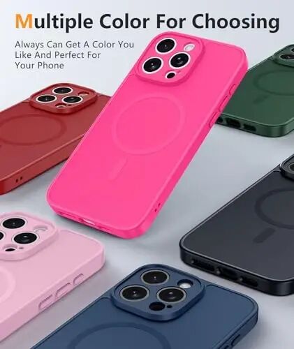 Чехол FNTCASE для iPhone 15 Pro Max: матовый магнитный чехол с защитным экраном, ударопрочный, совместимый с Magsafe, тонкий, устойчивый к пожелтению, прочный защитный жесткий чехол (D-Hot Pink Solid) - 3