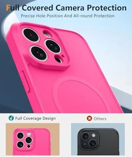 Чехол FNTCASE для iPhone 15 Pro Max: матовый магнитный чехол с защитным экраном, ударопрочный, совместимый с Magsafe, тонкий, устойчивый к пожелтению, прочный защитный жесткий чехол (D-Hot Pink Solid) - 5
