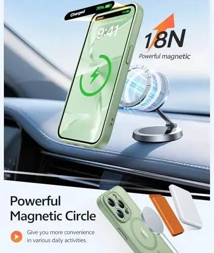 Чехол FNTCASE для iPhone 15 Pro Max: [Совместимость с Magsafe] полупрозрачные матовые чехлы с [полной защитой камеры] [защитной пленкой] ударопрочный защитный чехол для телефона военного класса - светло-моховый - 3