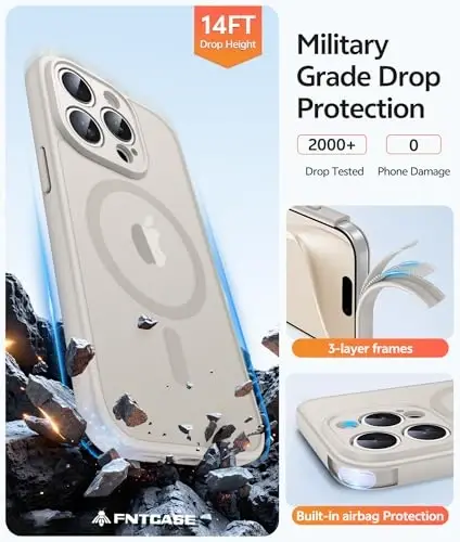 Чехол FNTCASE для iPhone 15 Pro Max: [Совместимость с Magsafe] Полупрозрачный матовый чехол с [Полной защитой камеры] [Защитной пленкой] Ударопрочный защитный чехол военного класса - Off White - 5
