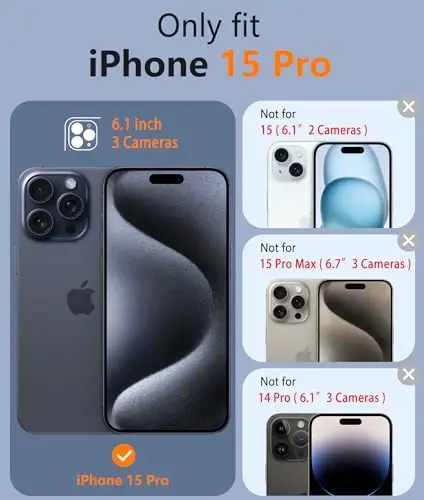 Чехол FNTCASE для iPhone 15 Pro: прозрачный чехол для телефона, совместимый с Magsafe, тонкий, защита от пожелтения, защита от падений военного уровня, прочный защитный прозрачный чехол для мобильного телефона (D-Black Transparent) - 2