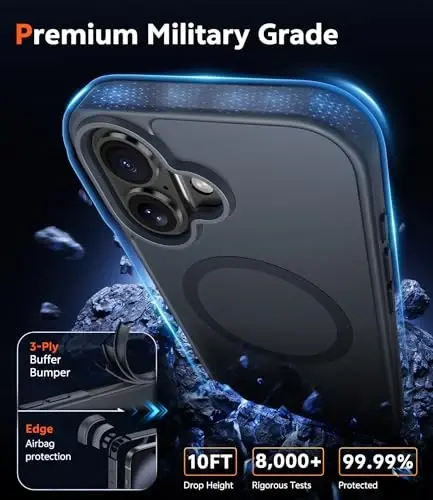 Чехол FNTCASE для iPhone 16: матовый, магнитный, тонкий, противоударный, с полной защитой камеры, военная защита от падений, устойчивый к царапинам, прочный силиконовый защитный чехол - 5