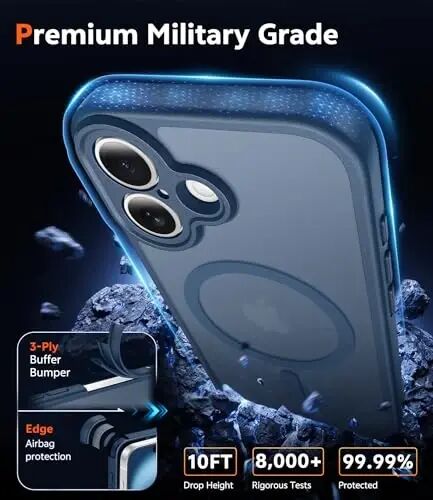Чехол FNTCASE для iPhone 16 Plus, совместимый с Magsafe, матовый | Защитное стекло, армейская защита от падений, тонкий магнитный чехол, ударопрочный бампер, полупрозрачная накладка - 6