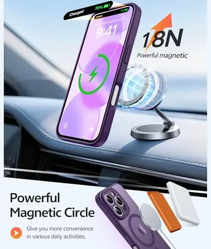 Чехол FNTCASE для iPhone 16 Pro Max: [Совместимость с Magsafe] полупрозрачные матовые чехлы с [полной защитой камеры] [защитной пленкой] ударопрочный защитный чехол для телефона военного класса - Фиолетовый - 3