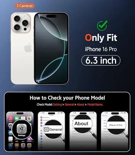 Чехол FNTCASE для iPhone 16 Pro: Прозрачный магнитный чехол для телефона, совместимый с Magsafe, тонкий, защита от пожелтения, военный класс защиты от падений, прочный защитный прозрачный чехол (B-Glitter Magnetic) - 2