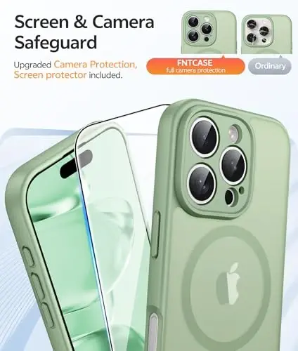 Чехол FNTCASE для iPhone 16 Pro: [Совместим с Magsafe] Полупрозрачный матовый чехол с [полной защитой камеры] [защитным стеклом] Ударопрочный защитный чехол военного класса — Light Moss - 4