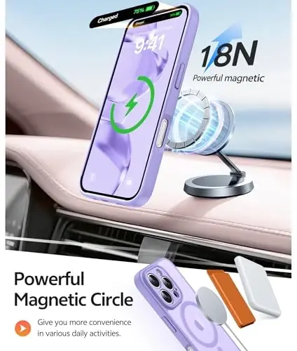 Чехол FNTCASE для iPhone 16 Pro: [Совместимость с Magsafe] Полупрозрачный матовый чехол с [полной защитой камеры] [защитным стеклом] Ударопрочный защитный чехол военного класса - Светло-фиолетовый - 3