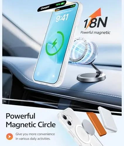 Чехол FNTCASE для iPhone 16: [Совместимость с Magsafe] Полупрозрачный матовый чехол с [полной защитой камеры] [защитной пленкой] Ударопрочный защитный чехол военного класса - Белый - 3