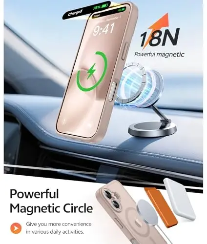 Чехол FNTCASE для iPhone 16: [Совместимость с Magsafe] Полупрозрачный матовый чехол с [полной защитой камеры] [защитным стеклом] Противоударный защитный чехол военного класса - Пустынное золото - 3