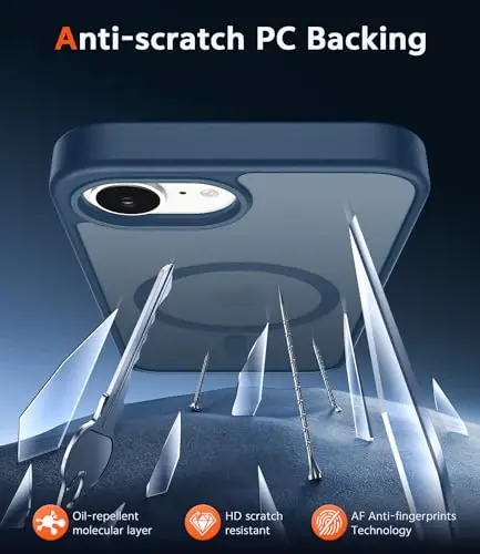 Чехол FNTCASE для iPhone 17 и iPhone 16 матовый: магнитные чехлы с защитной пленкой для экрана, ударопрочные, совместимы с Magsafe, тонкие, защитные, полупрозрачные, не желтеют (C-Blue) - 5