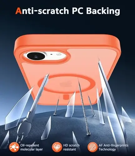 Чехол FNTCASE для iPhone 17 и iPhone 16 матовый: магнитные чехлы с защитной пленкой для экрана, ударопрочные, совместимые с Magsafe, тонкие, защитные, полупрозрачные, не желтеют (C-Orange) - 5