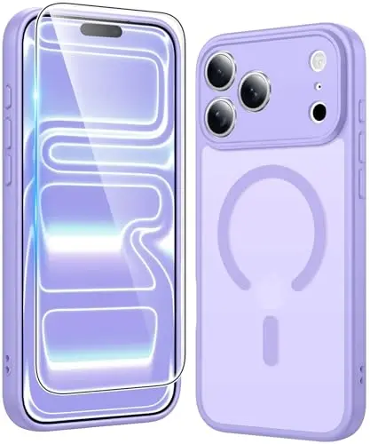 Чехол FNTCASE для iPhone 17 Pro: матовый магнитный чехол с защитой экрана, совместимый с Magsafe, тонкий, устойчивый к пожелтению, прочный, противоударный, полупрозрачный защитный чехол (C-фиолетовый) 