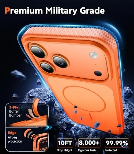 Чехол FNTCASE для iPhone 17 Pro-Max: магнитный чехол с защитной пленкой для экрана, совместимый с Magsafe, тонкий, прочный, ударопрочный, двухцветный дизайн. - 5