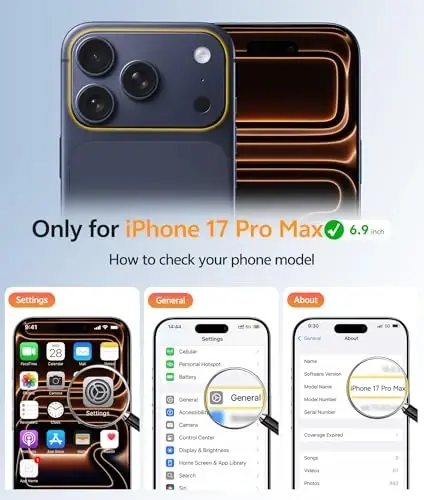 Чехол FNTCASE для iPhone 17 Pro Max: [Совместимо с Magsafe] Полупрозрачные матовые чехлы с [полной защитой камеры] [защитной пленкой] Ударопрочный защитный чехол для телефона военного класса - Черный круг - 2