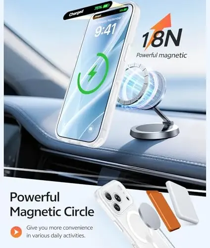 Чехол FNTCASE для iPhone 17 Pro Max: [Совместимость с Magsafe] полупрозрачные матовые чехлы с [полной защитой камеры] [защитной пленкой] ударопрочный защитный чехол для телефона военного класса - белый - 3