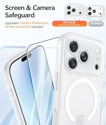 Чехол FNTCASE для iPhone 17 Pro Max: [Совместимость с Magsafe] полупрозрачные матовые чехлы с [полной защитой камеры] [защитной пленкой] ударопрочный защитный чехол для телефона военного класса - белый - 4
