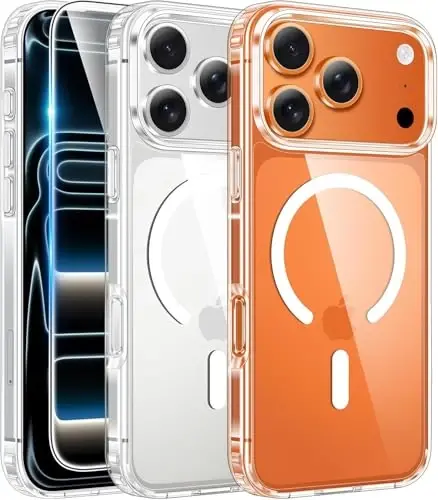 Чехол FNTCASE для iPhone 17 Pro, совместимый с Magsafe, прозрачный магнитный противоударный защитный чехол с защитной пленкой для экрана — 6,3 дюйма (A-Clear) 