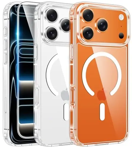 Чехол FNTCASE для iPhone 17 Pro, совместимый с Magsafe, прозрачный магнитный противоударный защитный чехол с защитной пленкой для экрана — 6,3 дюйма (A-Clear) - 1