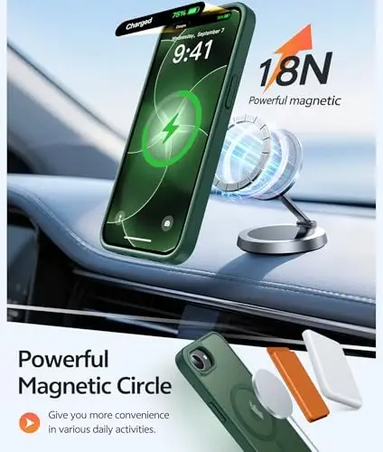 Чехол FNTCASE для iPhone 17e: Чехол для телефона iPhone 16e [Совместим с Magsafe] Полупрозрачные матовые чехлы с [Защитным экраном] Ударопрочный защитный чехол военного класса - Зеленый - 3