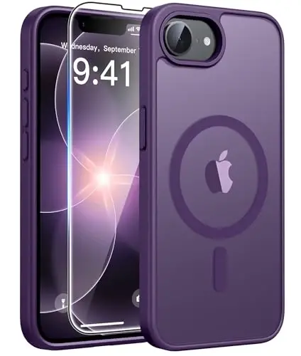 Чехол FNTCASE для iPhone 17e: Чехол для телефона iPhone 16e [Совместим с Magsafe] Полупрозрачные матовые чехлы с [Защитным стеклом] Ударопрочный защитный чехол военного класса - Фиолетовый - 1
