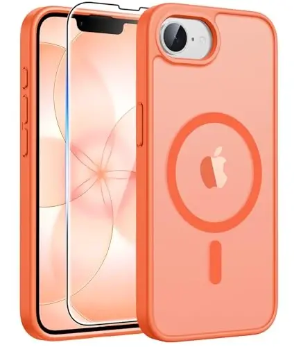 Чехол FNTCASE для iPhone 17e: Чехол для телефона iPhone 16e [Совместимо с Magsafe] Полупрозрачные матовые чехлы с [Защитным экраном] Ударопрочный защитный чехол военного класса - Оранжевый - 1