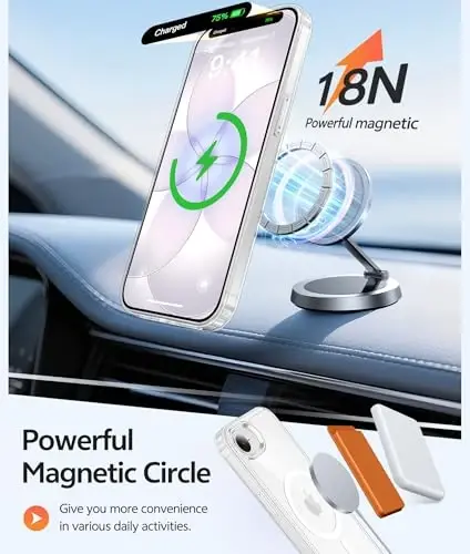 Чехол FNTCASE для iPhone 17e: Чехол для телефона iPhone 16e [Совместимость с Magsafe] [Защитная пленка] Прозрачный магнитный чехол с защитой от пожелтения - Противоударные чехлы военного класса - Прозрачный - 3