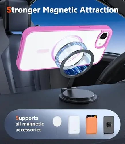 Чехол FNTCASE для iPhone 17e и iPhone 16e прозрачный: магнитные чехлы с защитной пленкой, ударопрочные, совместимые с Magsafe, устойчивые к пожелтению, защитный прозрачный чехол для телефона (B-Pink) - 4