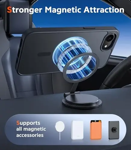 Чехол FNTCASE для iPhone 17e и iPhone 16e: [Совместимость с MagSafe] [Защитная пленка для экрана] Матовый текстурированный противоударный силиконовый чехол военного класса, тонкий, прочный, черный - 4