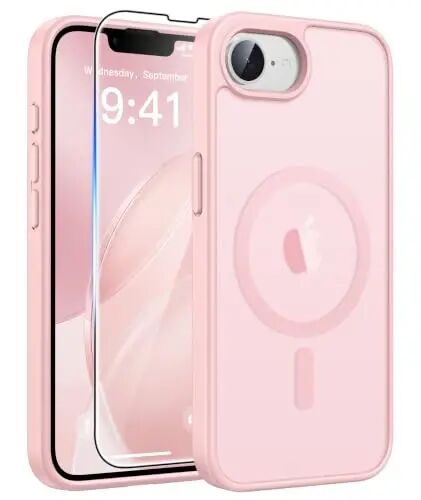 Чехол FNTCASE для iPhone 17e, розовый: полупрозрачные чехлы для iPhone 16e с поддержкой MagSafe, защитой камеры и закаленным стеклом, защита от падений по военному стандарту 14FT, матовое приятное на ощупь покрытие 