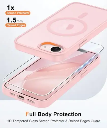 Чехол FNTCASE для iPhone 17e, розовый: полупрозрачные чехлы для iPhone 16e с поддержкой MagSafe, защитой камеры и закаленным стеклом, защита от падений по военному стандарту 14FT, матовое приятное на ощупь покрытие - 4
