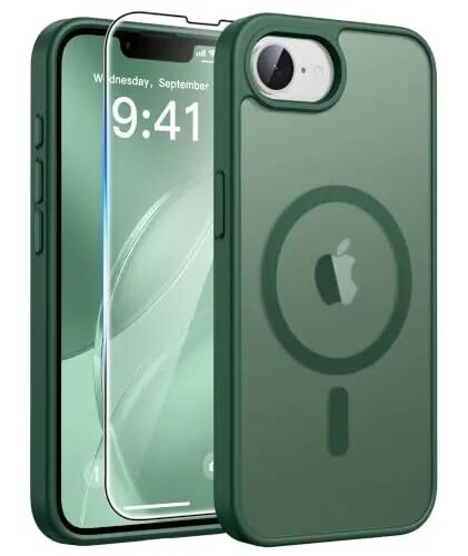 Чехол FNTCASE для iPhone 17e, зеленый: полупрозрачные чехлы для iPhone 16e с поддержкой MagSafe, защитой камеры и закаленным стеклом, защита от падения по военному стандарту 14FT, матовая приятная на ощупь крышка 
