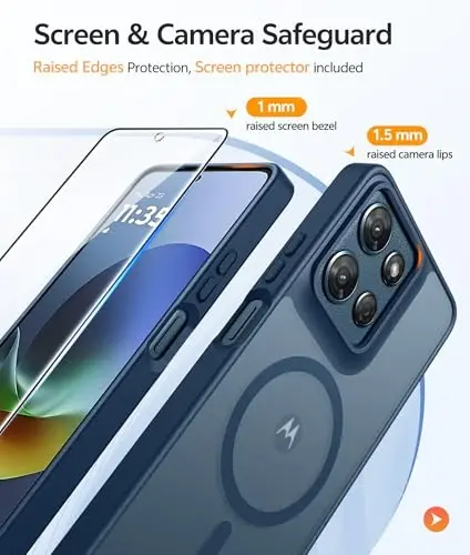 Чехол FNTCASE для Moto G 2026/2025: Чехол для Motorola Moto G Play 5G 2026 [Совместим с Magsafe] Полупрозрачные матовые чехлы с [Защитным экраном] Ударопрочный защитный чехол для телефона военного класса -Синий - 4