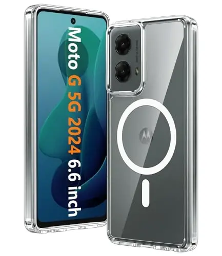 Чехол FNTCASE для Motorola Moto G-5G-2024: прозрачный магнитный чехол с защитой от падений и пожелтения, прочный ударопрочный защитный бампер (прозрачный) - FNTCASE