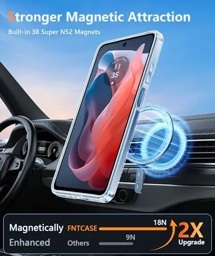 Чехол FNTCASE для Motorola Moto G-Play 2024: Магнитная противоударная защита военного класса, нежелтеющая накладка на телефон — Прочный прозрачный защитный бампер (Прозрачный) - 4