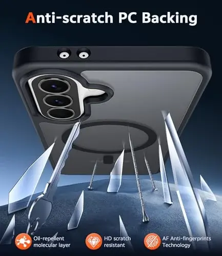 Чехол FNTCASE для Samsung Galaxy A37 5G: матовый полупрозрачный чехол A36 с защитой экрана и объектива, совместимый с Magsafe, прочный защитный чехол (матовый черный магнитный) - 5