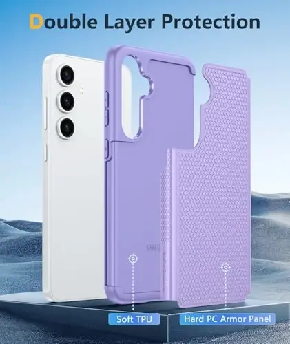 Чехол FNTCASE для Samsung Galaxy S24: двухслойный усиленный защитный чехол, ударопрочный, с нескользящей текстурой - военная защита от падений, прочный бампер - 2024, 6.2 дюйма, светло-фиолетовый - 3
